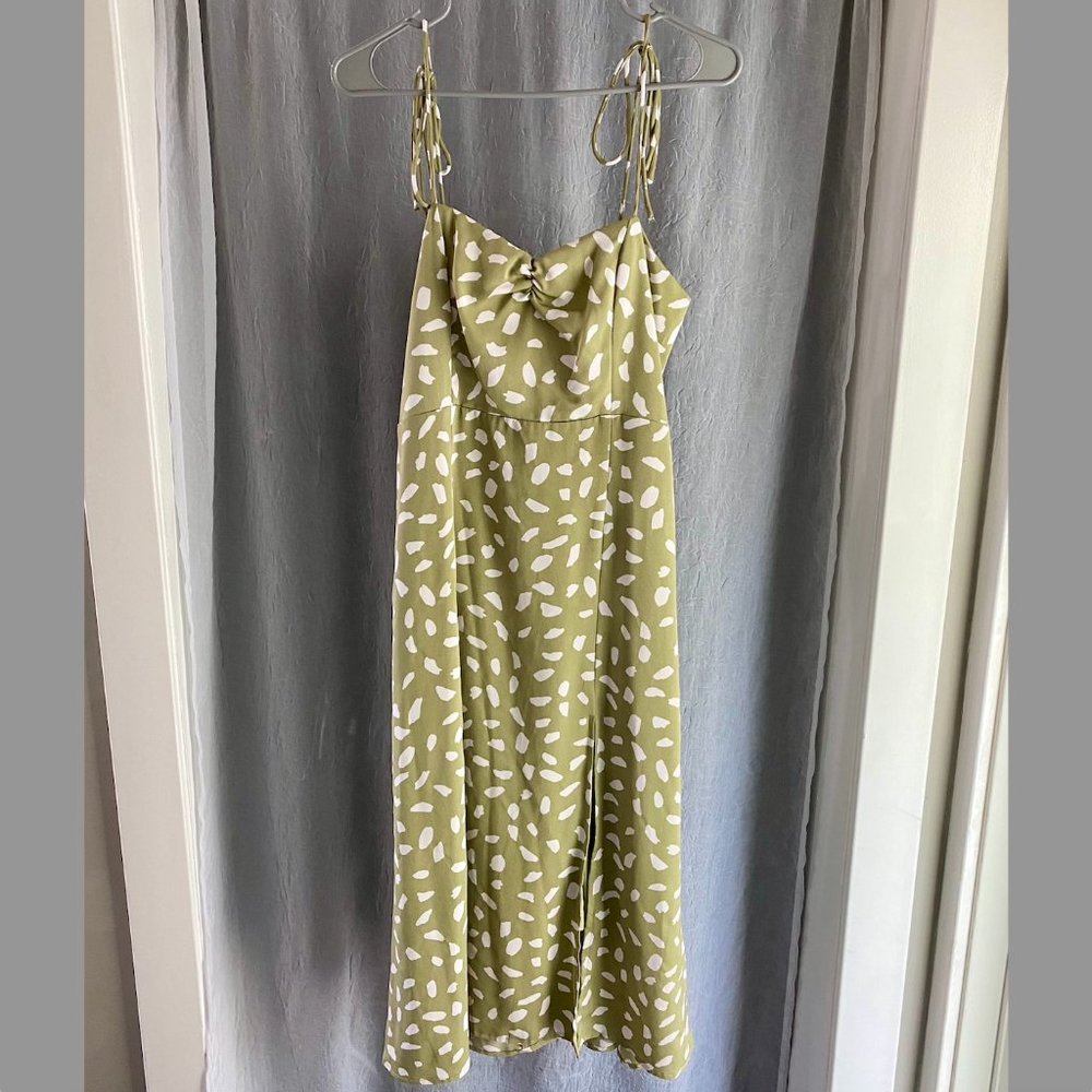 Lulu's L Sage Green with Abstract Print Tie Strap Midi Dress